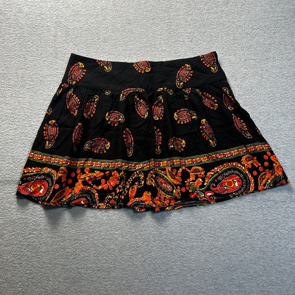 American Rag Cie Mini Skirt Black Orange Womens Large Boho Paisley Festival